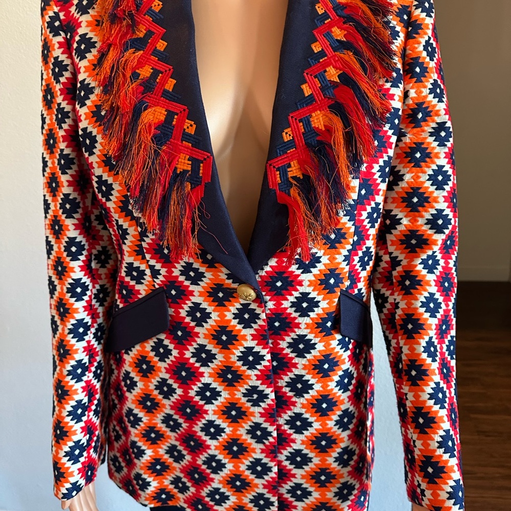 Stylish Geometric Patterned Jacket - dark blue an… - image 3